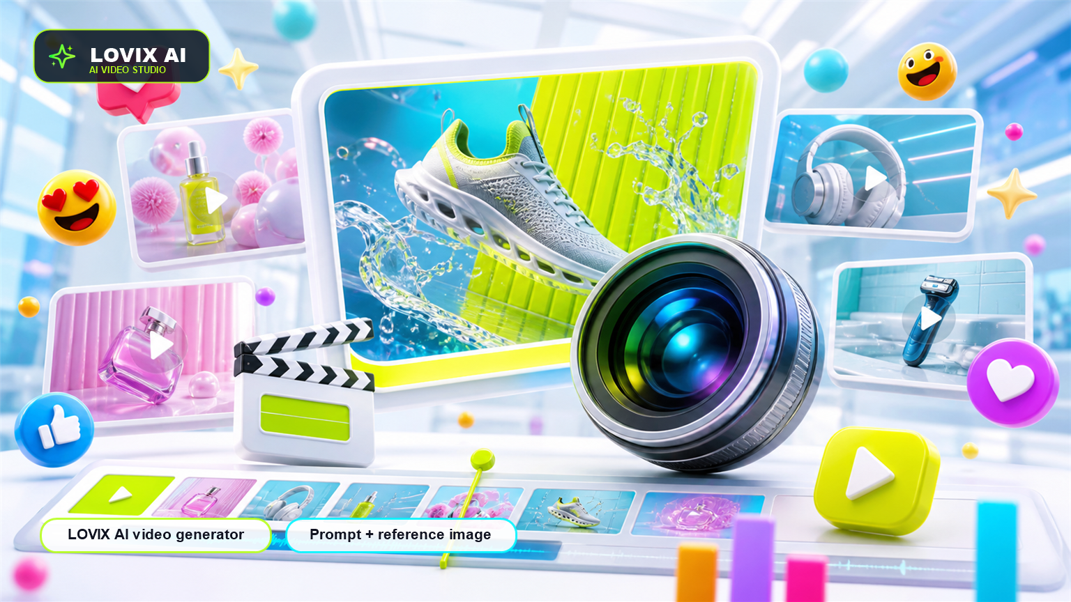 Colorful LOVIX AI video generator cover with neon RGB gradients